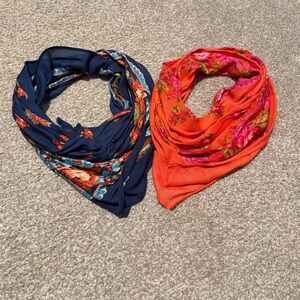 Floral Patterned Blue and Orange Scarves
